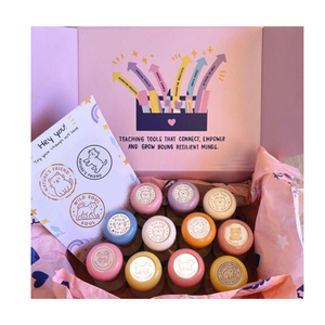 Ensembles de tampons auto-encreurs en plastique personnalisables avec logo, ronds, à motif de dessin animé, pour la papeterie de bureau, la salle de classe, le laboratoire et les récompenses de tâches. - Product Image 1