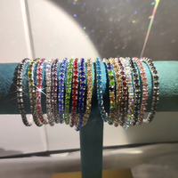 Parlak Gümüş Kaplama 3mm Bling Rhinestone Elastik Bileklik Çok Renkli Esnek Kristal Tenis Bilekliği Kadınlar İçin