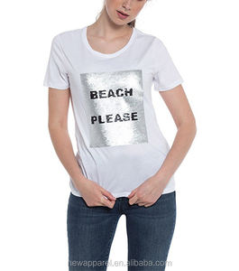 Women Cotton Reversible Shiny 2 Way Swipe Sequins Summer Pineapple <strong>Funny</strong> <strong>T</strong> <strong>Shirts</strong> <strong>Slogan</strong> Mermaid White <strong>T</strong>-<strong>shirt</strong> - Product Image 5