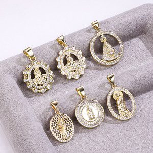 จี้ทองเหลืองชุบทอง 14K ประดับเพชรซิรคอน จี้ศาสนา จี้กางเขนกัวดาลูป พระแม่มารี นักบุญยูดา นักบุญเบเนดิกต์ ดาบแห่งความตาย - Product Image 1