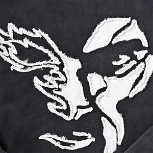 Sweat à capuche surdimensionné de haute qualité vintage, lavage vintage, 500 g/m², broderie de patchs usés, fermeture éclair, pour homme - Product Image 3