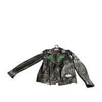 Veste en cuir gothique style punk rock avec écussons en forme de toile d'araignée sur les épaules, revers cloutés verts, patch Batman, veste de moto pour homme