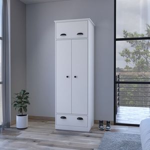 Armario Blanco Dumas con 2 Cajones y Puertas Abatibles, Mueble de Almacenamiento Minimalista para Dormitorio - Product Image 3
