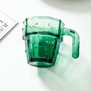Уникальные стаканы для напитков, зеленое стекло, выдувное растение, кактус, штабелируемые стаканы, кружка, стакан для сока, воды с ручкой