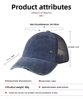 Gorra de Béisbol Personalizada de 6 Paneles con Malla Lavada, Bordado a Mano y Efecto Desgastado