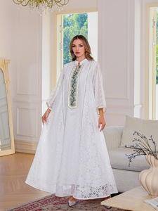 Haya 2025 Nida Abaya recortada con encaje negro con bordado Floral plateado ropa islámica para mujer elegante vestido de noche modesto - Product Image 2