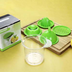 Juegos de exprimidor de limón de plástico 5 en 1, exprimidor manual multifuncional de cítricos, exprimidor de limón, rebanador de ajo, prensa <span class=keywords><strong>con</strong></span> taza medidora - Product Image 3