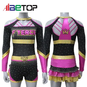 Op Maat Gemaakte Roze Goud Verdeeld Rok Stijl Cheerleading Uniformen Hoge Kwaliteit Cheerleading Uniformen