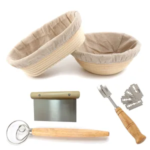 Hot 9 inch Round Rattern Superbaking Bread Proofing Fermentation Basket Kit With Accessories Handmade Rattan Bread Basket Set