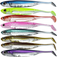 Leurre souple en plastique de 12 cm avec feuille d'argent intégrée, 5 pièces, leurre à queue de pagaie, appâts souples en caoutchouc pour eau salée avec tube réfléchissant argenté