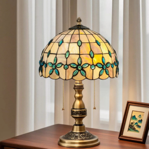 Lampe de table rechargeable en laiton à motif décoratif, veilleuse de chevet, lampe de bureau en verre teinté <span class=keywords><strong>Iris</strong></span> laiteux rechargeable - Product Image 1