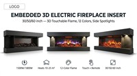 Cheminée électrique à flamme LED tactile 3D intégrée, thermostat réglable, télécommande, utilisation en extérieur, hôtel, construction métallique