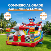 Structure gonflable commerciale combinée avec toboggan, en PVC 0,55 mm, certifiée EN14960, pour location, avec souffleur, installation facile, garantie 3 ans