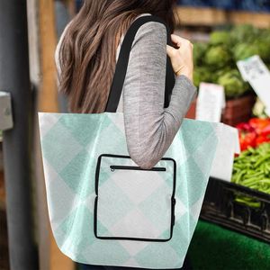 Bolsa de Mano Personalizada de Nailon, Color Blanco Menta, con Diseño de Diamantes, Bolsillo con Cremallera, para Compras y Promoción Comercial - Product Image 5