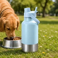 Bouteille d'eau pour animaux de compagnie 2-en-1 en acier inoxydable de 32 oz avec distributeur pour chien et chat, idéale pour les voyages, logo personnalisé, rapport de test REACH et FDA