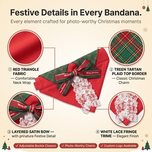 Bandana Natalizia <span class=keywords><strong>per</strong></span> <span class=keywords><strong>Cani</strong></span> con Fiocco a Quadri e Pizzo, Bavaglino Regolabile <span class=keywords><strong>per</strong></span> <span class=keywords><strong>Cani</strong></span> Piccoli e Medi, Logo Personalizzato OEM - Product Image 2