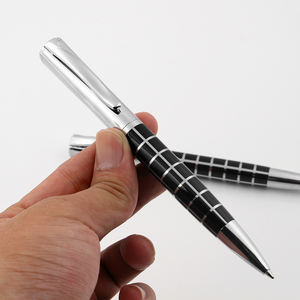 Bolígrafo de Latón de Buena Calidad con Diseño a Cuadros Negro y Plateado, con Logotipo de Marca - Product Image 5