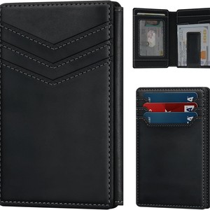 <b>Men's</b> Genuine Leather <b>Wallet</b> Ultra Thin Multi Card Holder RFID Blocking Protection Coffee <b>Black</b> Light Brown - Product Image 4