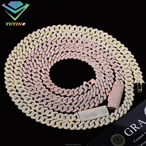 Cadena Cubana Popular de Moissanita para Hombre, 2 Filas, 8mm-20mm de Ancho, Chapada en Oro, Plata de Ley 925, Collar con Certificado GRA, Regalo - Product Image 1