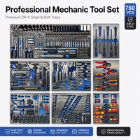 Juego de Herramientas Mecánicas de Acero CR V de 760 Piezas, Juego Completo de Herramientas para Reparación de Automóviles con Bandejas de Almacenamiento EVA para Taller y Garaje