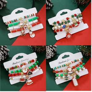 Fashion Jewelry Christmas Beaded <b>Bracelets</b> Women's Gift Set With Santa Snowflake Reindeer Charms Red Green <b>White</b> Imitation Pearl - Product Image 5