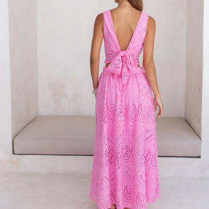 Conjunto de Dos Piezas: Top Sin Mangas con Cuello Redondo y Vestido Bordado con Aberturas, Diseño de Fábrica, Vestido de Rayón de Alta Calidad - Product Image 5