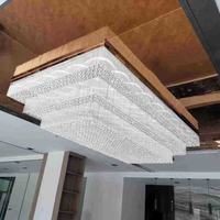 Lustre rectangulaire de luxe en cristal K9, luminaire suspendu LED à 3 niveaux pour hall d'hôtel, villa, salle de banquet, décoration