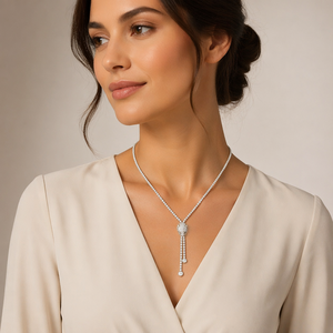 Collar de tenis glamuroso con colgante en Y, con circonitas cúbicas (CZ) de pavé completo, chapado en oro de 14K sobre latón, cadena con borlas, joyería llamativa para mujer, ideal para cócteles, venta al por mayor - Product Image 2