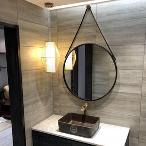 <span class=keywords><strong>Miroir</strong></span> mural rond noir moderne avec sangle de suspension, <span class=keywords><strong>miroir</strong></span> de salle de bain minimaliste nordique pour chambre à coucher, hôtel - Product Image 2