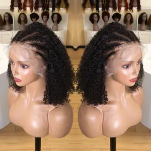 Raw Hair Vendor 13x4 Braided Bob Wig,Pre Plucked Bleached Knots Lace Front Wigs Human Hair Natural Short Curly Wigs