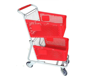 प्लास्टिक शॉपिंग ट्रॉली बड़ी क्षमता हाइपरमार्केट 5 पहियों के साथ डबल बास्केट शॉपिंग कार्ट - Product Image 1