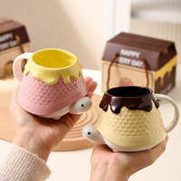 Tasse créative en nid d'abeille avec couvercle Conception de tortue mignonne Cadeau d'anniversaire pratique pour les filles Meilleur ami Cadeau Souvenir Tasse
