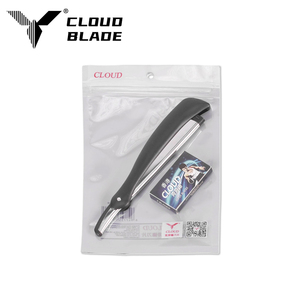 Rasoir droit de haute qualité CLOUD avec 5 lames, manche noir, support de lame en acier inoxydable, conçu pour les barbiers et le rasage - Product Image 2