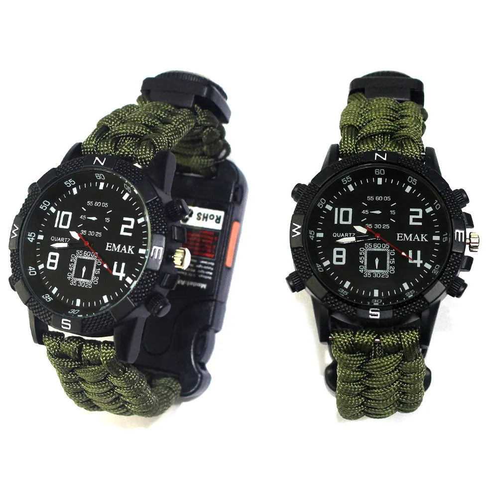 Montre de survie paracorde étanche pour Camping, boussole multifonctionnelle, montres de survie sportive pour équipement d'escalade