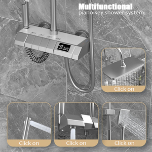 Juego de Mezclador de Ducha de Pared Moderno con Teclas de Piano en Gris Metálico, con Chorro de Lluvia, Masaje, Función de Pausa, Cabezal con Filtro para Apartamento - Product Image 2