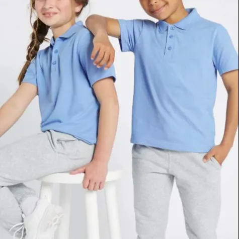 Disegni professionali camicie Polo blu cielo a manica corta primaria uniformi per la scuola materna per studenti