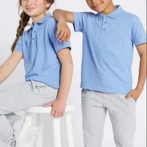 Polo bleu ciel à manches courtes, modèle professionnel, uniformes de primaire et lycée pour élèves