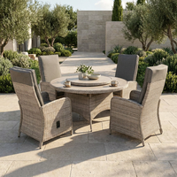 Ensemble de salle à manger de jardin 5 pièces avec chaises inclinables réglables en rotin et table rotative en verre Lazy Susan pour villa, jardin, complexe hôtelier