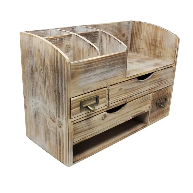 Kotak penyimpanan kayu, Organizer meja kantor kayu dengan laci bisa disesuaikan
