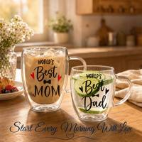 Cadeau d'anniversaire pour maman, papa, logo personnalisé, tasse en verre borosilicate à double paroi, fabrication artisanale, ensemble de tasses