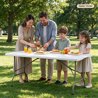 Table rectangulaire robuste en HDPE avec pieds en métal pour le camping en plein air, les fêtes et les événements, table pliante en plastique de 6 pieds