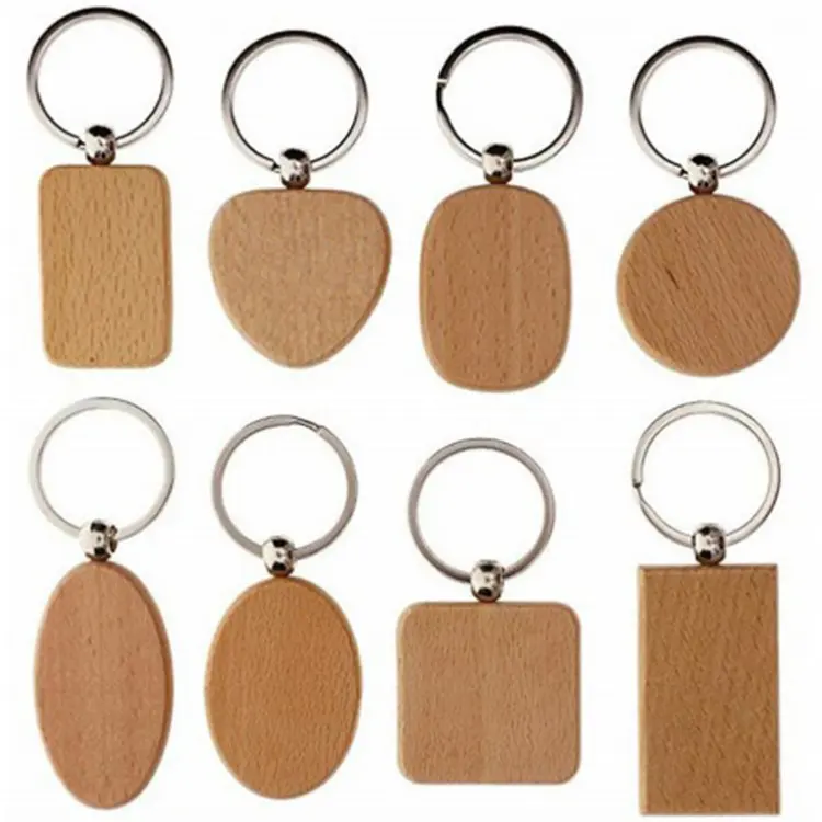 Factory Outlet Wood Key Chain Custom Laser Engraved Silkscreen Logo Souvenir Promotion Gift Blank Wood Keychain