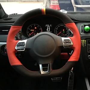 Protector de volante de coche de cuero genuino personalizado para Volkswagen <span class=keywords><strong>Golf</strong></span> 6 Mk6 VW Polo Sagitar Bora Santana Jetta MK5 <span class=keywords><strong>Interior</strong></span> de coche - Product Image 6