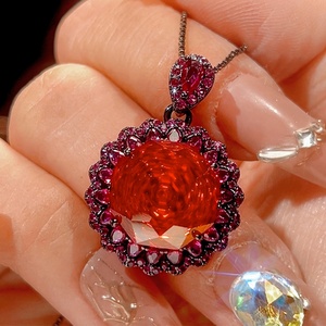 Fashion Eco-friendly Copper Jewelry <b>Earring</b> <b>Set</b> for Women 14-10mm Orange Red Cubic Zirconia Vintage Pendant <b>Earrings</b> Ring <b>Set</b> - Product Image 5