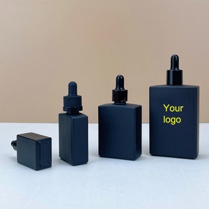 Square Matte Black Glass Essential Oil Bottles Beard Oil 15ml 30ml 50ml 100ml Rectangle Glass <b>Empty</b> Dropper Bottle - Product Image 3