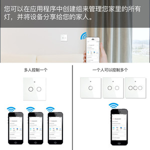สวิตช์ติดผนังระบบสัมผัส Tuya Smart WiFi 10A แบบมีสายกลาง ควบคุมผ่านแอพ สีดำ ขาว ทอง ระดับ IP20 - Product Image 2