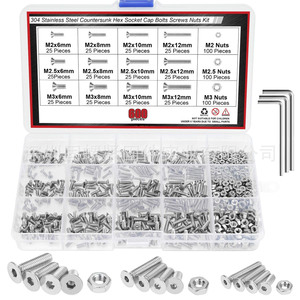 304 Stainless Steel Countersunk Hex Socket Cap Screws Nuts Kit 600pcs Metric M2 M2.5 M3 DIN7991 Grade 4.8 - Product Image 1