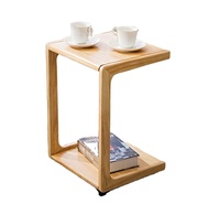 Meubles de chevet en forme de C, table basse en bois pour canapé, table d'appoint en bambou avec roulettes amovibles, vente en gros