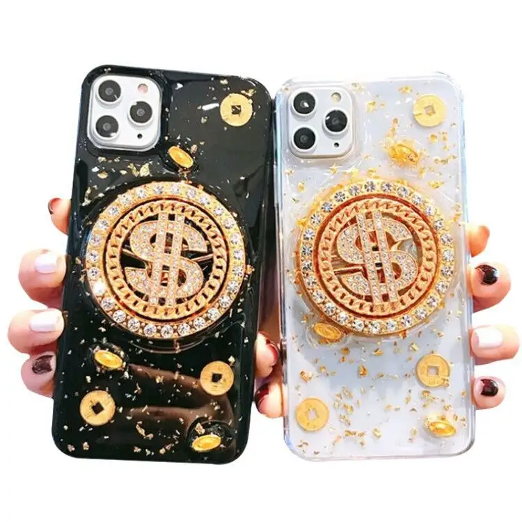 Dollar Turntable mobile phone case suitable for iPhone 14/13/12/11 Pro max drops glue gold leaf Xr xs max phone case