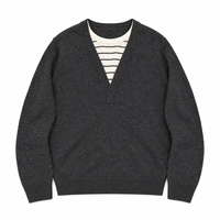 Pull en laine style coréen, effet deux pièces, color-block, manches longues, col rond, haut en tricot preppy pour femme, polyvalent